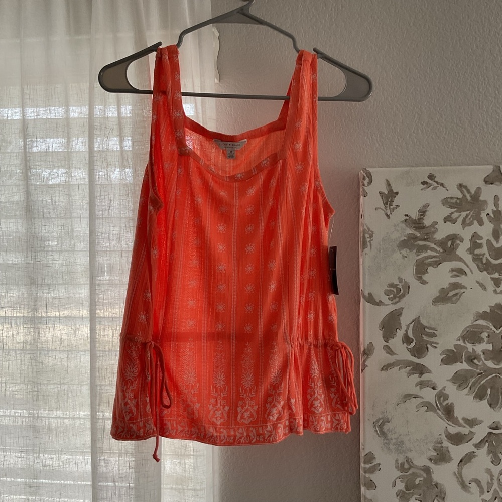 Lucky Brand Coral Orange Printed Sleeveless Tank